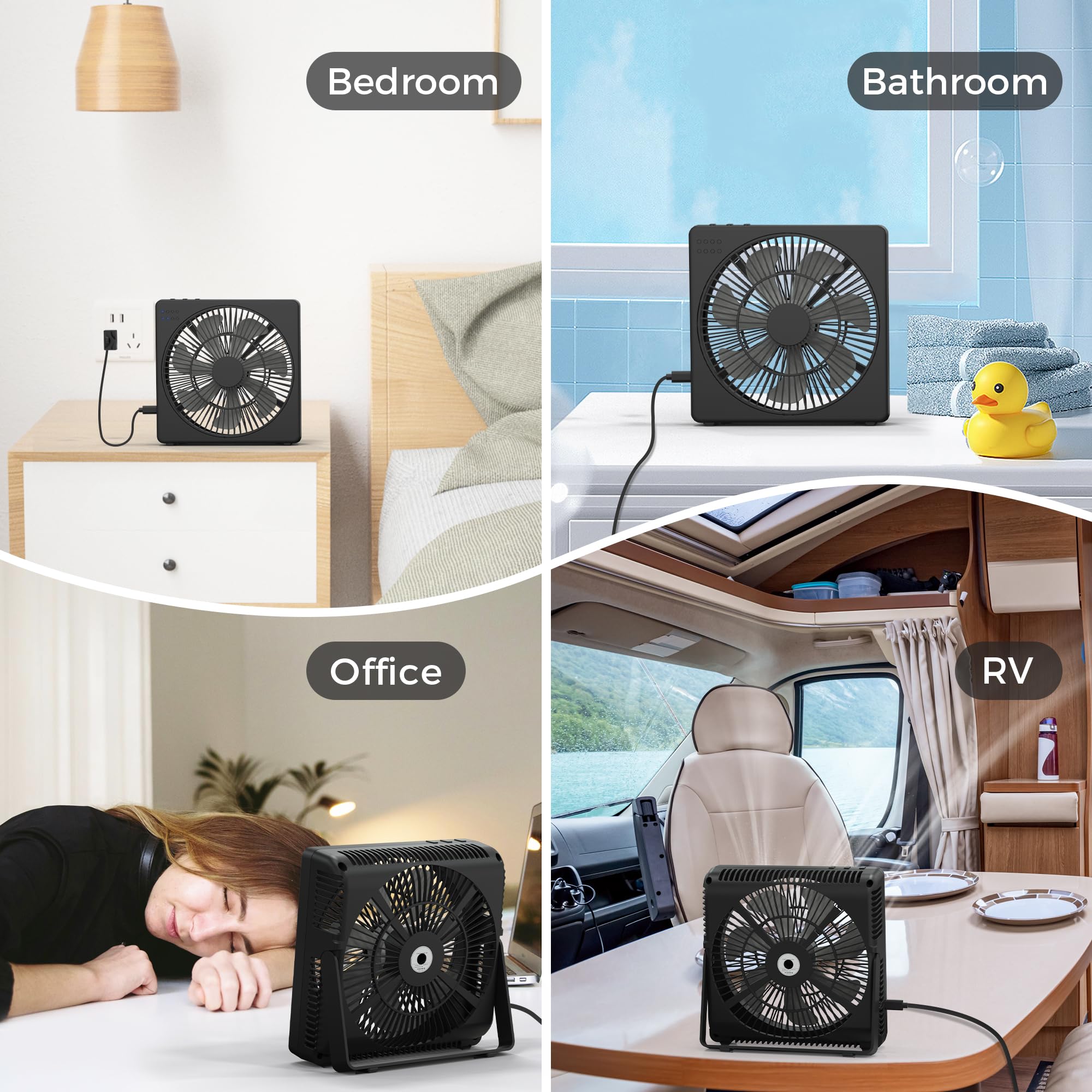 KITWLEMEN Table Fan - 8" Portable Desk Fan with 4 Cooling Speeds & 8H Timer, Box Fan Fit for Small Window, 90°Tilt Air Circulator Fan for Bedroom, Bathroom, Office and Dorm (Black)