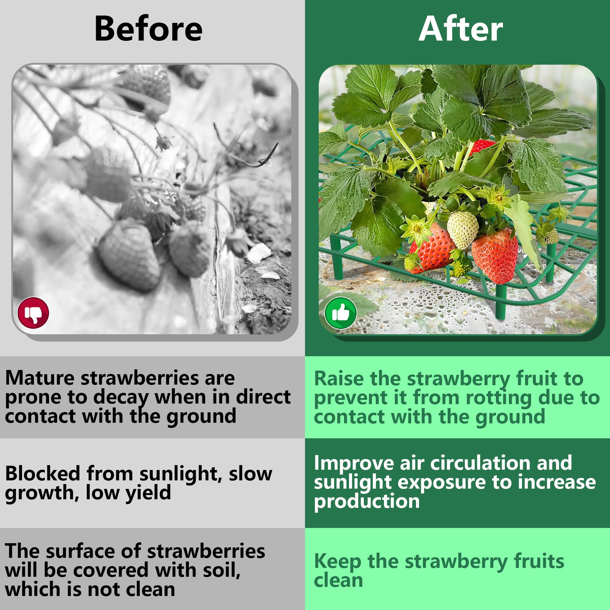 Iceyyyy 12 Packs Square Strawberry Supports-Strawberry Growing Racks- Plant Support Strawberry Stand Holder Growing Frame Keep Berries Clean (Square 12PCS)