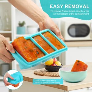 Silicone Freezer Tray with Lid - 1 Cup Silicone Food Freezer Tray - Large Ice Cube Freezer Molds - Soup, Sauce, leftovers, Homemade Meal Prep Freezing Kitchen Storage Containers - Aqua - 2-Pack