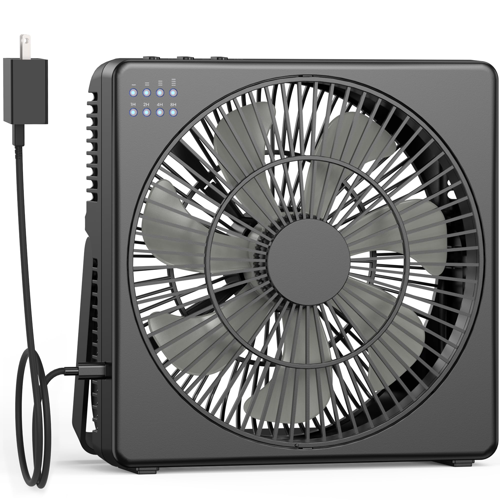 KITWLEMEN Table Fan - 8" Portable Desk Fan with 4 Cooling Speeds & 8H Timer, Box Fan Fit for Small Window, 90°Tilt Air Circulator Fan for Bedroom, Bathroom, Office and Dorm (Black)