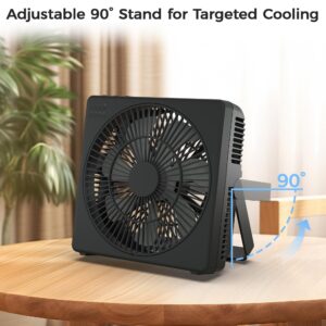 KITWLEMEN Table Fan - 8" Portable Desk Fan with 4 Cooling Speeds & 8H Timer, Box Fan Fit for Small Window, 90°Tilt Air Circulator Fan for Bedroom, Bathroom, Office and Dorm (Black)