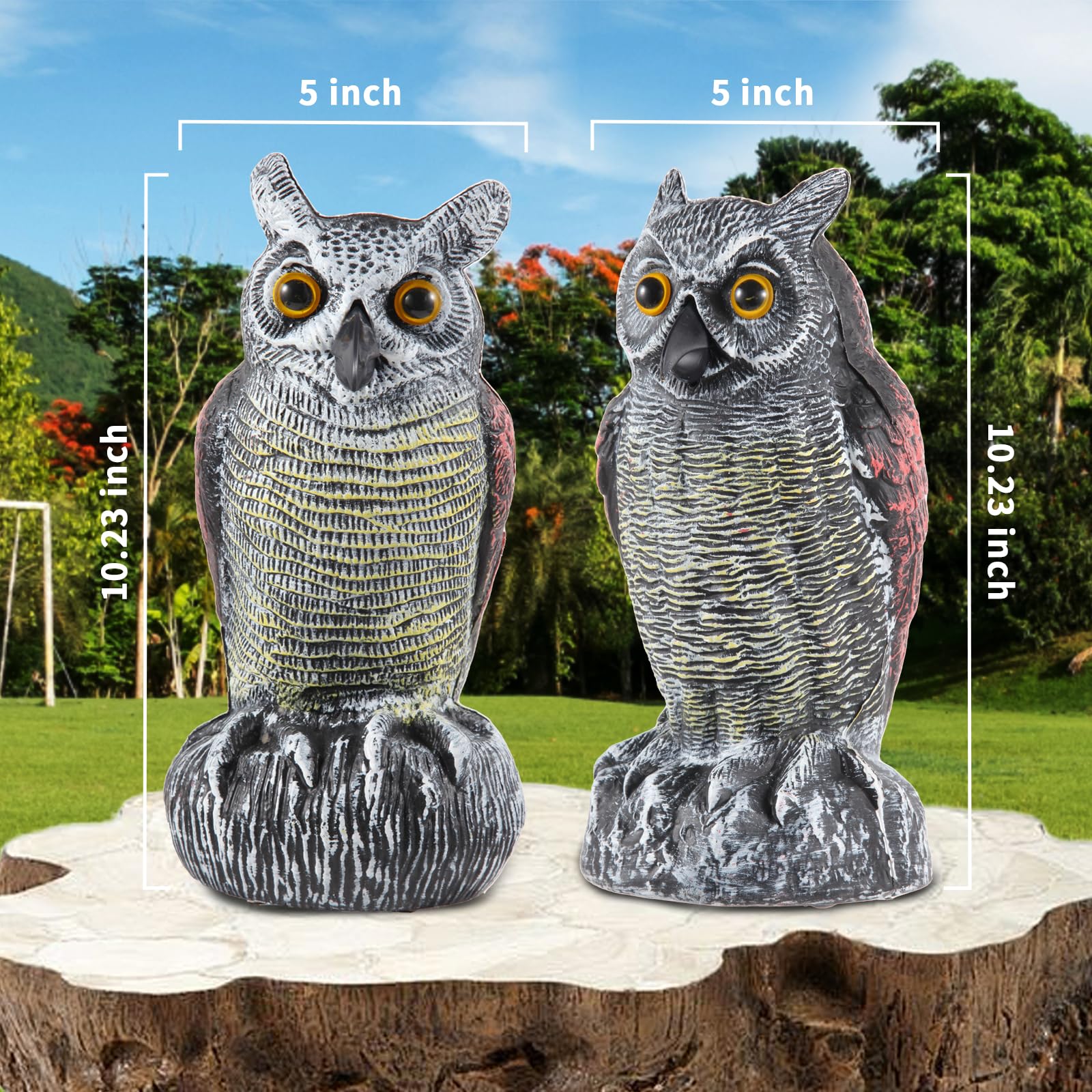 Hedoc 2 Pack Fake Owl Decoys to Scare Birds Away from Gardens and Rooftop, Long-Eared Owl Bird Deterrents, Nature Scarecrow Plastic Owls Pest Repellent, Owl Statue for Garden Decor, Yard Decoration