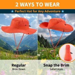 Home Prefer UPF50+ Wide Brim Sun Hat for Mens Womens UV Protection Beach Bucket Hat Airy Cowboy Hat for Fishing Hiking Gardening Orange