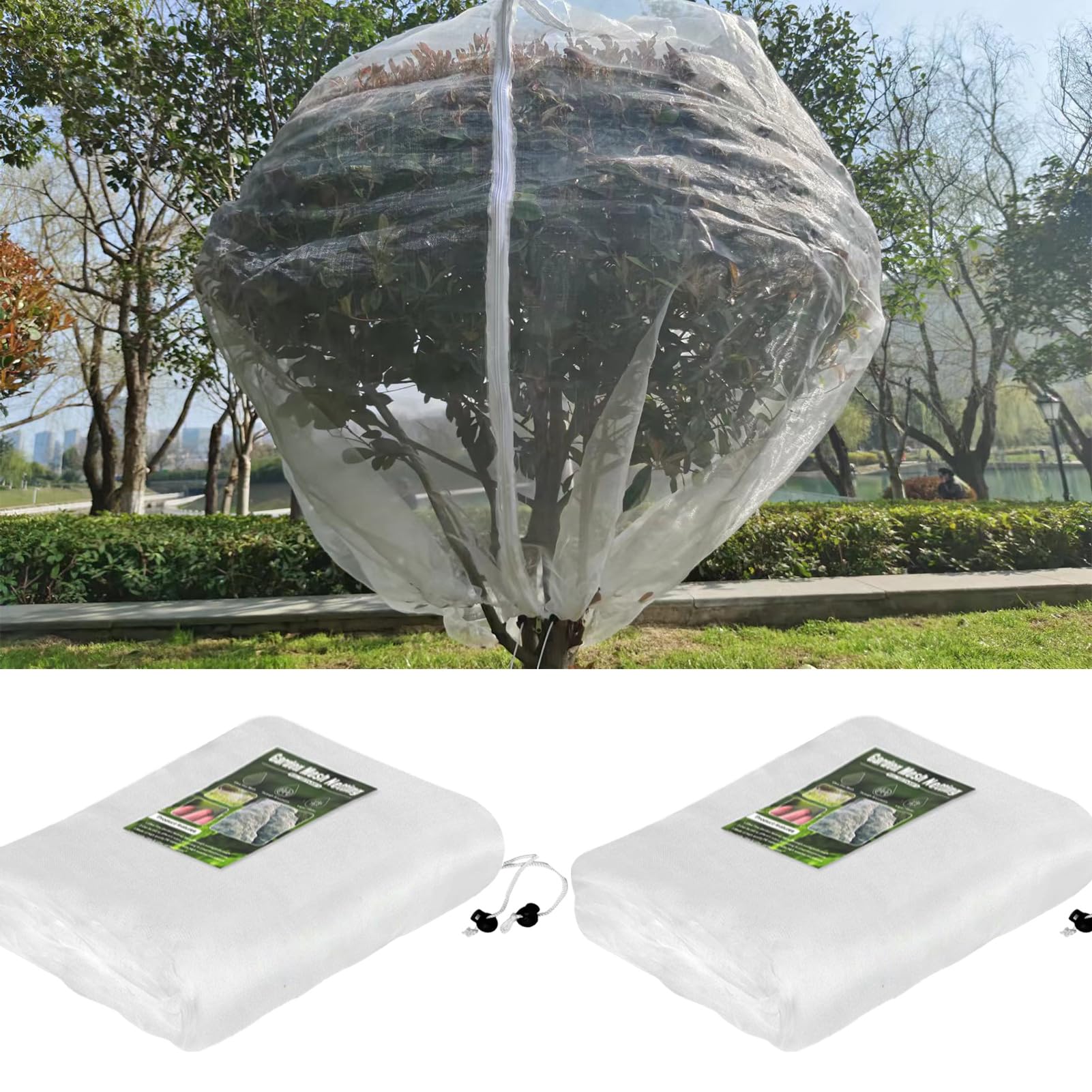 KEOHOLI Large 2 Packs Fruit Tree Netting Bags with Zipper and Drawstring, Insect Bird Barrier Netting Plant Covers for Fruit Vegetable Trees, Bushes,Flower in Garden (8 * 8ft)