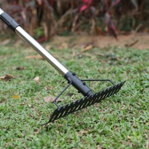 Bow Rake, Heavy Duty Garden Rake with Back-Saving Handle,17 Steel Tines Metal Head Rake Tool,for Loosening Soil Gathering Leaf Leveling Lawn Farming Land Management Yarn Thatch Rake