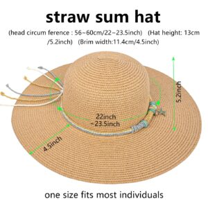 Beach Hats for Women Packable Boho Hat, Wide Brimmed Sun Hats for Womens Straw Hats for Summer UPF 50+ UV Protection Khaki