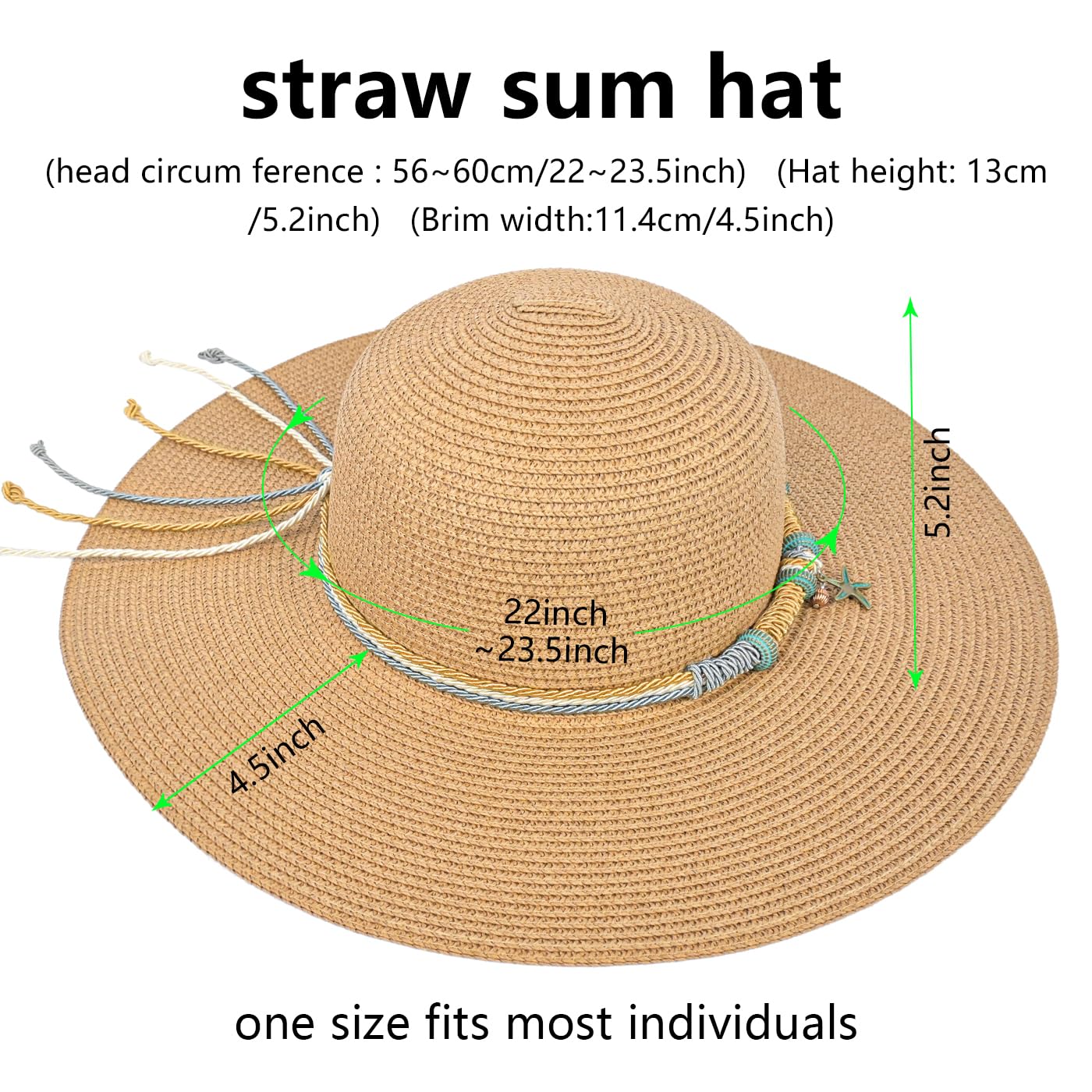 Beach Hats for Women Packable Boho Hat, Wide Brimmed Sun Hats for Womens Straw Hats for Summer UPF 50+ UV Protection Khaki