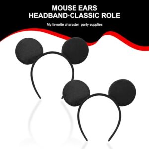 Kirnuo 2 Pcs Mouse Ears Solid Black Mouse Headband for Girls Women Adult Mouse Themed Birthday Party Supplies and Costume Cosplay Decoration