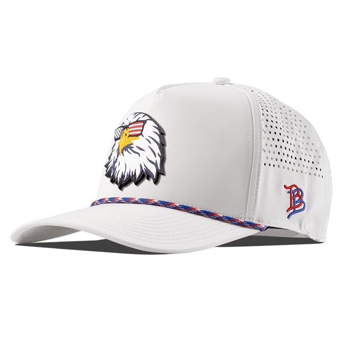 Branded Bills Party Eagle PVC Curved 5 Panel Rope Hat, White/RWB Rope, Fits 7-7 7/8, Adjustable Snapback | Lightweight, Comfort Stretch, & Quick Dry Baseball Cap