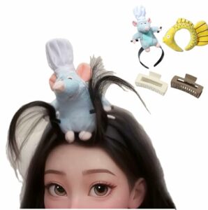 fantasyer 2pcs ratatouille plush headband women cute funny, ratatouille hairband clip grabs hair costume headwear headband for washing face, ratatouille+ratatouille