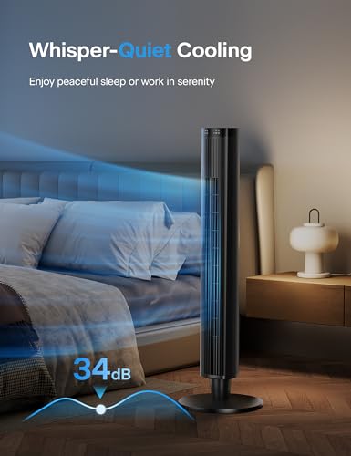 Pelonis 42-Inch Tower Fan for Bedroom – Oscillating Tower Fan with Remote Control – Indoor Quiet Fan with 6 Speeds, 4 Modes and 24-Hour Timer – ETL Certified