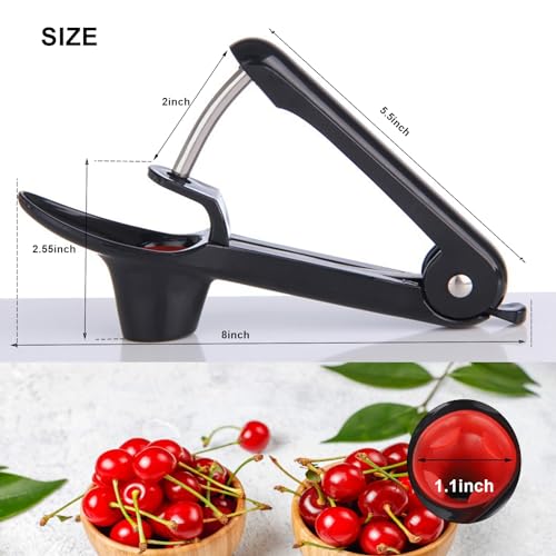 Cherry Pitter Tool - Heavy-Duty Stainless Steel Olive and Cherry Pitters Corer Tool with Space-Saving Lock Design, Multi-Function Cherries Stoner Seed Remover Tool for Making Cherry Jam (Black)