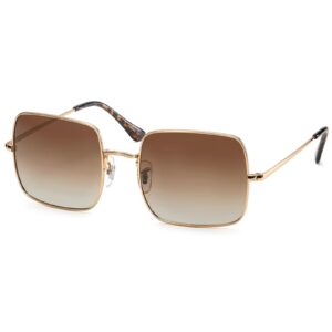 liksmu square sunglasses for women men polarized vintage retro metal frame trendy sun glasses gold frame