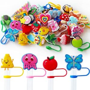 30 pcs different random straw covers cap,cute dust proof straw toppers,reusable straw covers cap for tumblers,10 mm tumbler cup straw accessories