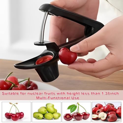 Cherry Pitter Tool - Heavy-Duty Stainless Steel Olive and Cherry Pitters Corer Tool with Space-Saving Lock Design, Multi-Function Cherries Stoner Seed Remover Tool for Making Cherry Jam (Black)