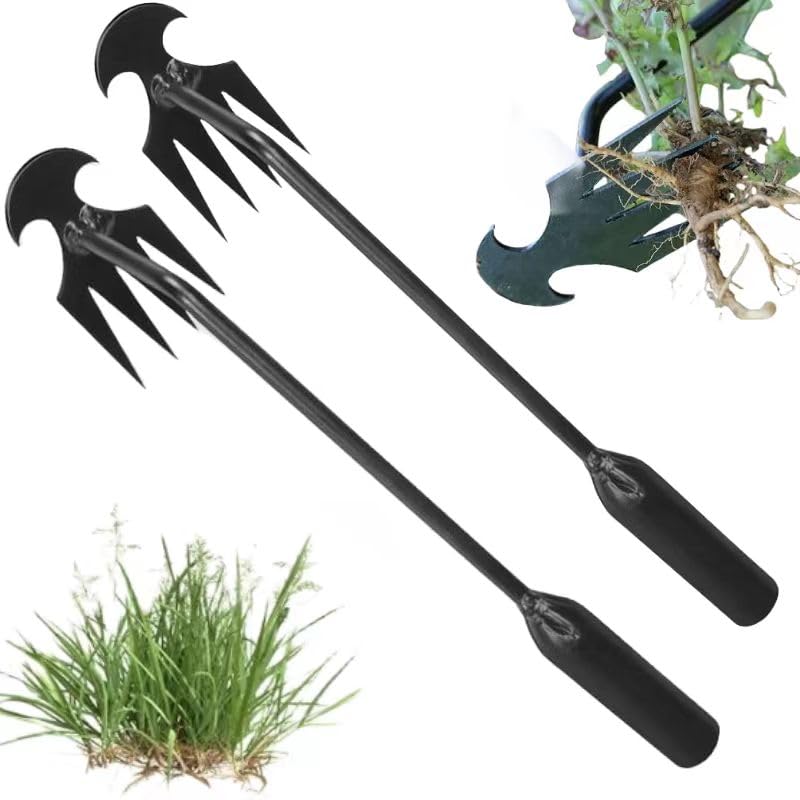 Joicim Weed Puller Tool, Weeding Artifact Uprooting Removal Tool, 4 Teethes Dual Purpose Manual Weeders, Multifunctional Tools for Garden Weeding (2PCS 12IN)