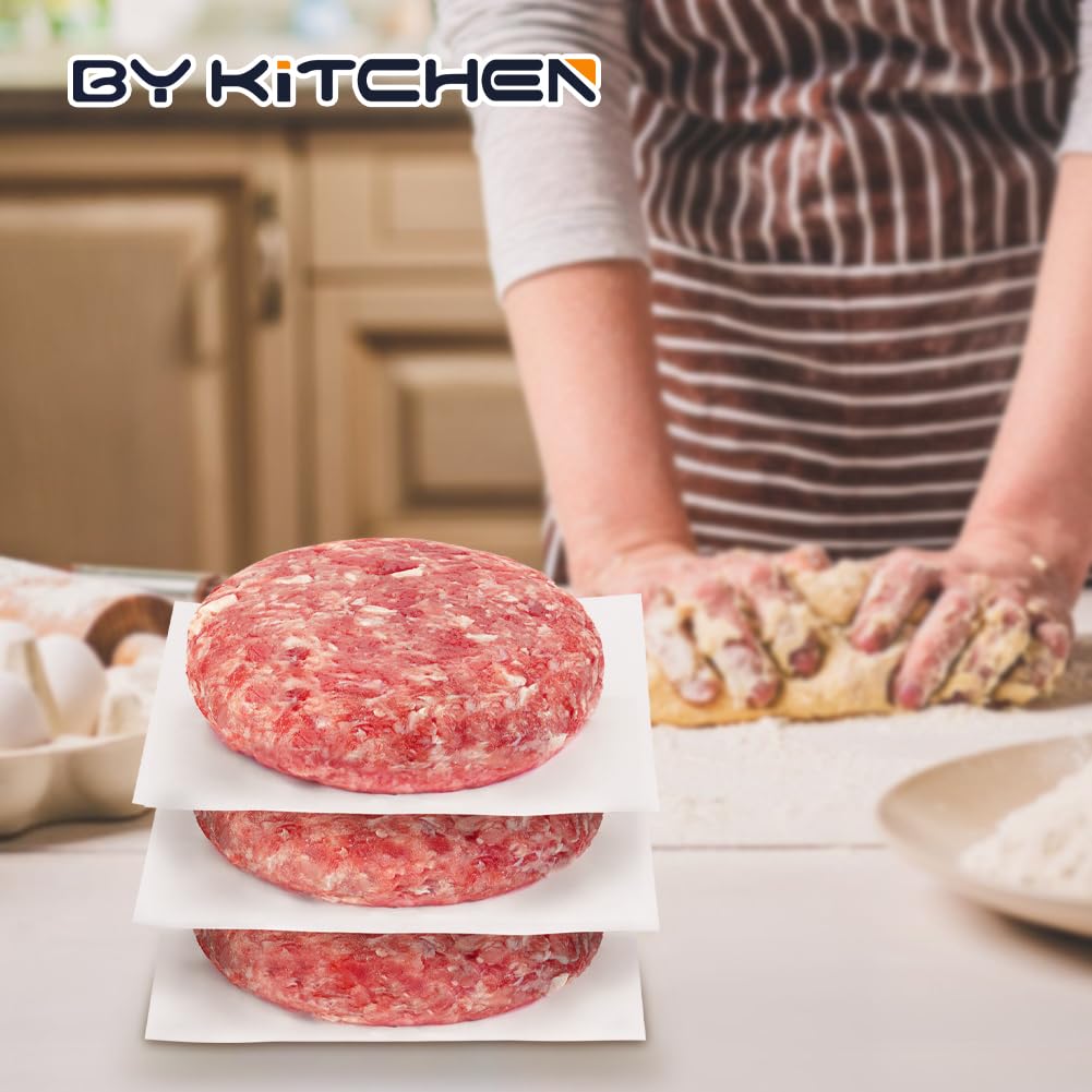 BYKITCHEN Parchment Paper Squares for Burger Press, Set of 300, 6 x 6 Inch Hamburger Patty Paper, Non Stick Patty Paper for Smash Burger Press, Burger Patty Maker, Separating Freezing Burgers & More