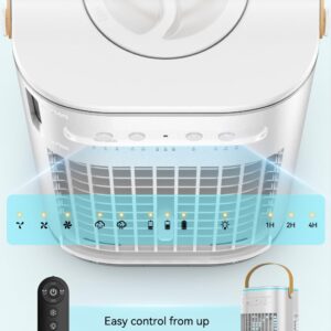 BALKO 4 IN 1 Personal Air Conditioner w/ 5400mAh Li-ion Battery, 2 Ice Packs, 7H Timer for Auto-Off & Remote, 7-LED Lights, 1200ML Tank Small Air Conditioner, Portable Evaporative Air Cooler for Room