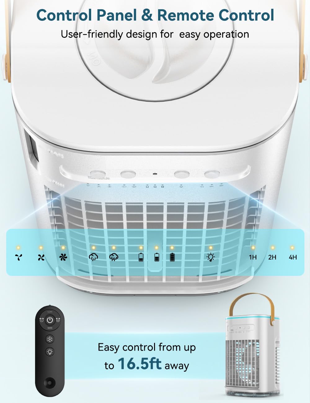 BALKO 4 IN 1 Personal Air Conditioner w/ 5400mAh Li-ion Battery, 2 Ice Packs, 7H Timer for Auto-Off & Remote, 7-LED Lights, 1200ML Tank Small Air Conditioner, Portable Evaporative Air Cooler for Room