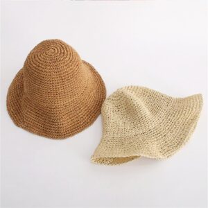 Women Sun Hat Wide Brim Floppy Beach Hat Breathable Straw Hat Foldable Packable Summer Outdoor Sun Protection Cap C-Khaki