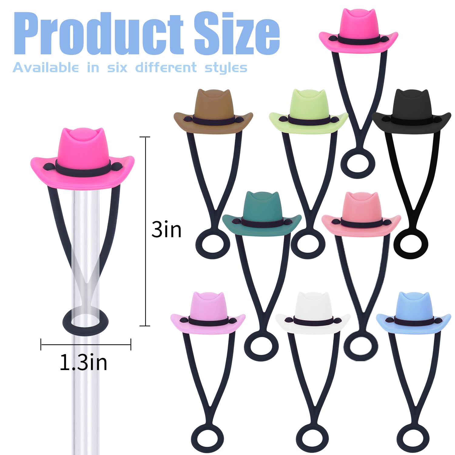 9PCS Reusable Silicone Straw Cover Cap,10MM Cute Cowboy Hat Straw Topper-Funny Cup Accessories Compatible with Stanley Cup 30 40 oz