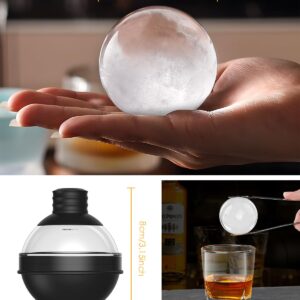 Large Round Ice Ball Maker Mold Silicone for Whiskey - Set of 4 with 2-in-1 Funnel Lid - 2.4 Inch Big Sphere Ice Mold for Cocktails Bourbon - Easy Release - Perfectly Round Ice Cube Tray