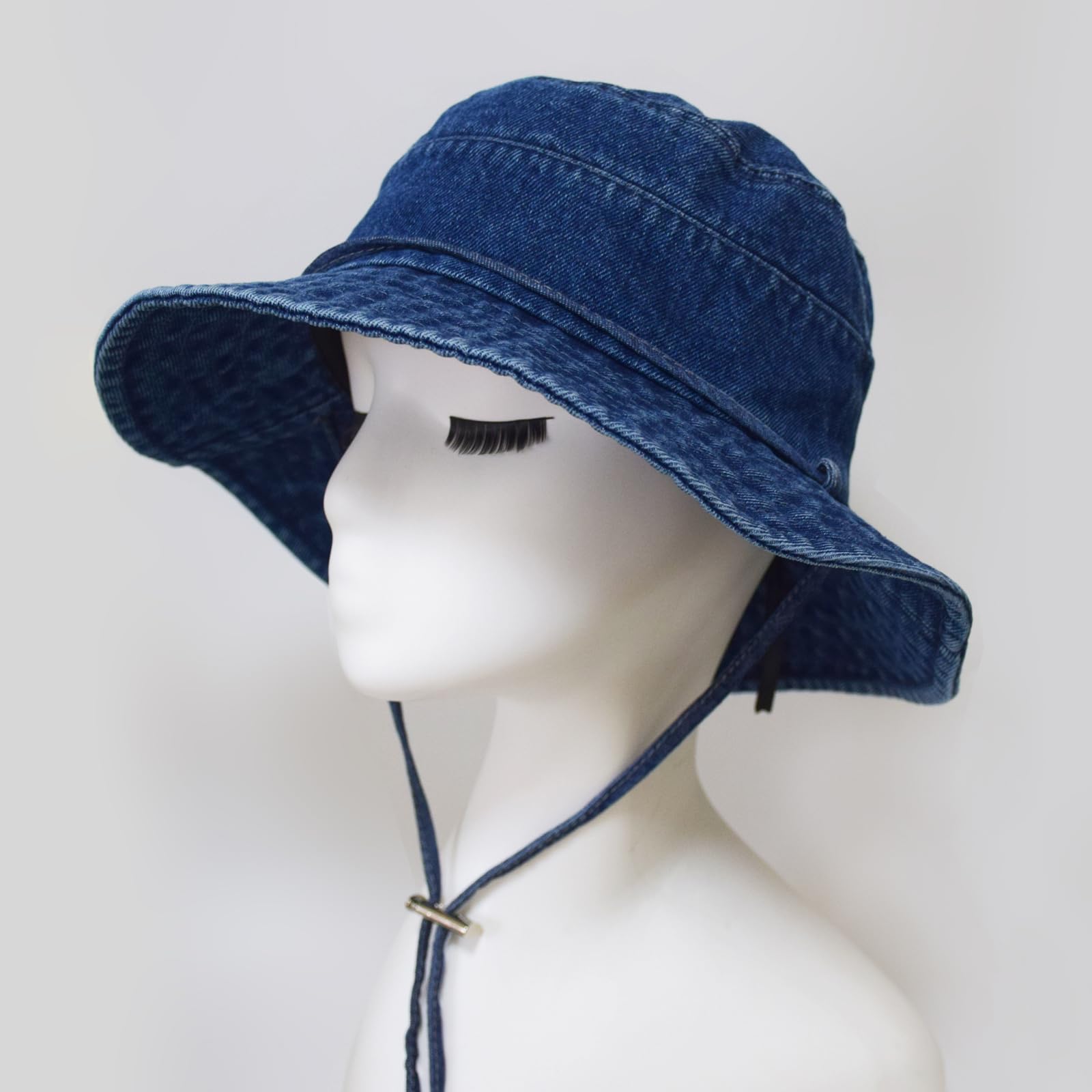 AICHUAN Bucket Hat for Women Men Wide Brim Sun Hat Packable Cotton Denim Summer Beach Travel Outdoor Fishing Cap Dark Blue