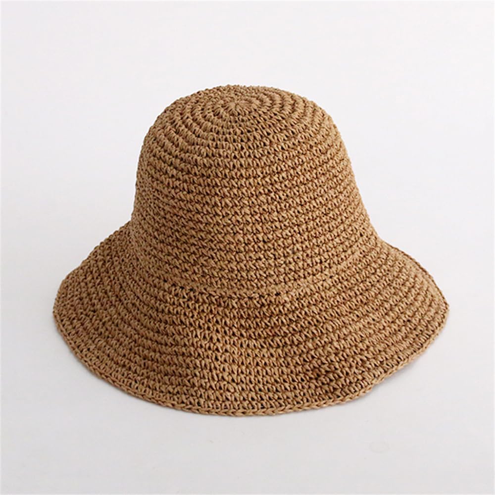 Women Sun Hat Wide Brim Floppy Beach Hat Breathable Straw Hat Foldable Packable Summer Outdoor Sun Protection Cap C-Khaki