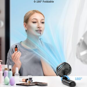 Handheld Fan, Foldable Portable Fan with LED Display, 3000mAh Battery Operated Mini Hand Held Fan, Handheld/Neck/Desk 3 in 1 Personal Small Fan for Eyelash Makeup Travel Beach Outdoor Black