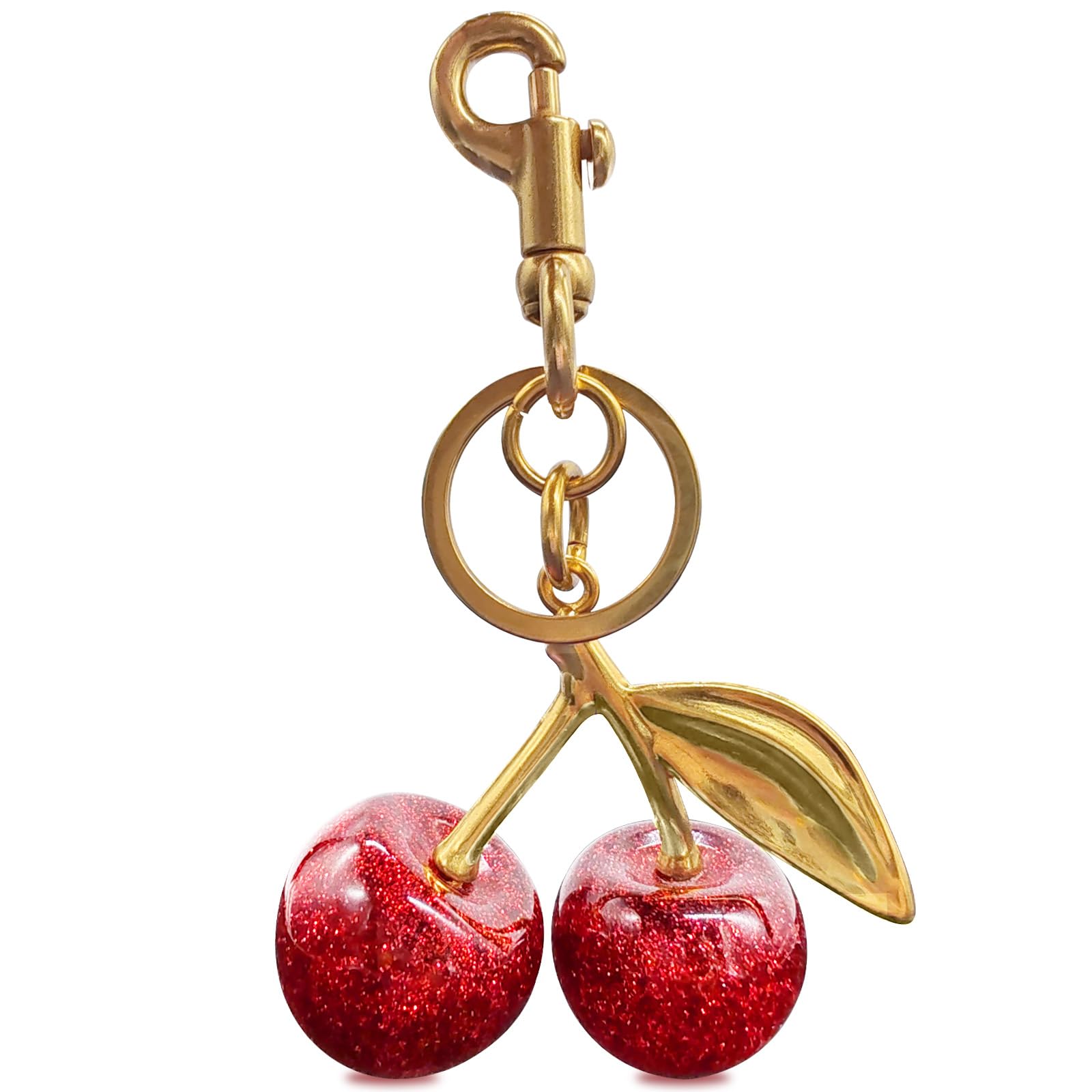 EIOYUMY Cherry Keychain Bag Pendant, Cherry Bag Charm for Women, Shiny Resin & Metal Accessories for Purses and Bags