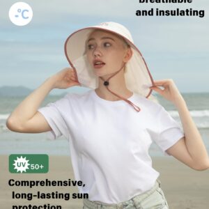 Sun Hats for Women Wide Brim Beach Sun Hat UV 50+Protection Packable HAT for Women Hiking Fishing with Neck Flap Off-White