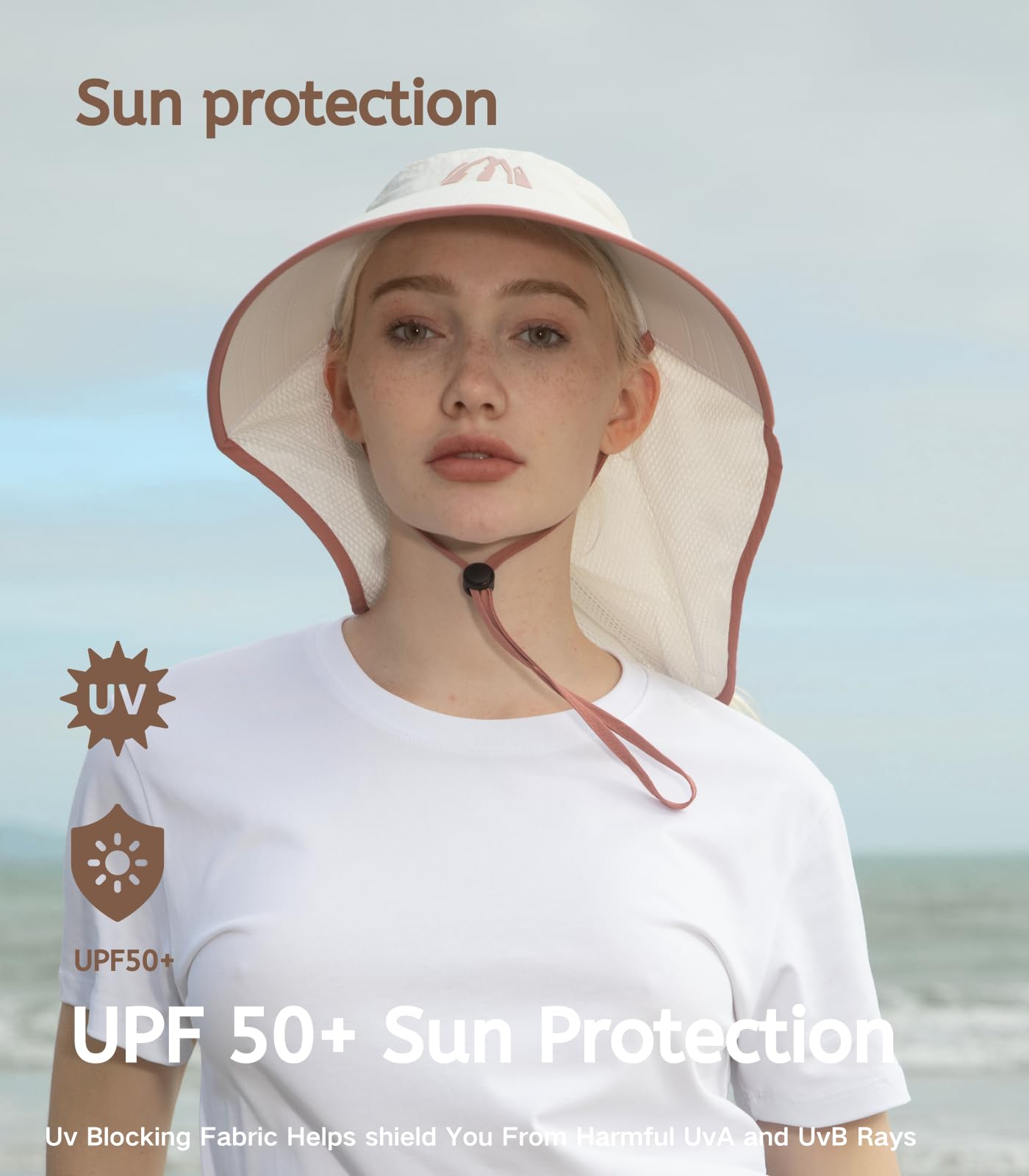 Sun Hats for Women Wide Brim Beach Sun Hat UV 50+Protection Packable HAT for Women Hiking Fishing with Neck Flap Off-White