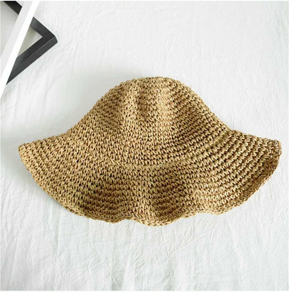 Women Sun Hat Wide Brim Floppy Beach Hat Breathable Straw Hat Foldable Packable Summer Outdoor Sun Protection Cap C-Khaki