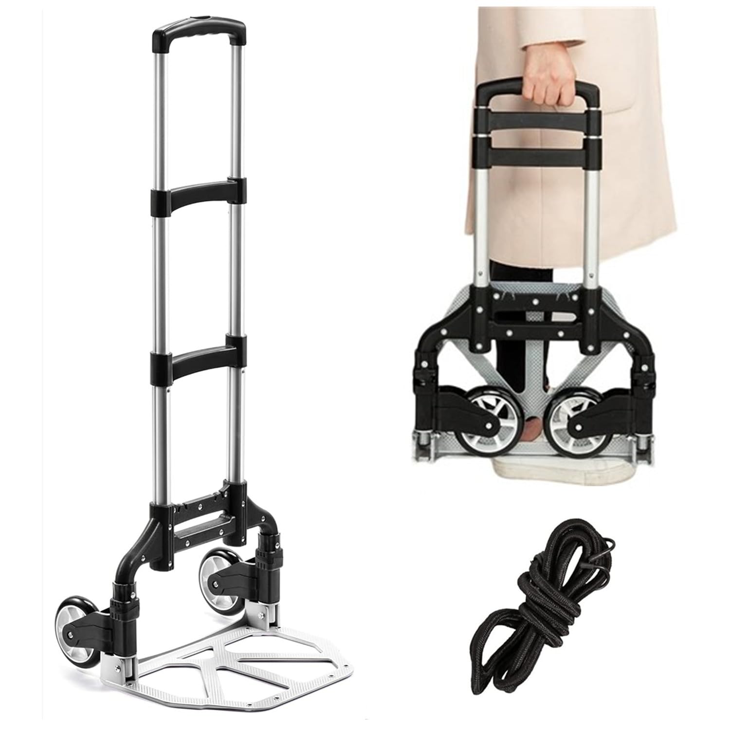 Wawxmo Folding Hand Truck Aluminum Portable Folding Hand Cart 180lbs Capacity Hand Cart and Dolly Ideal for Home, Auto, Office,Travel Use,Black