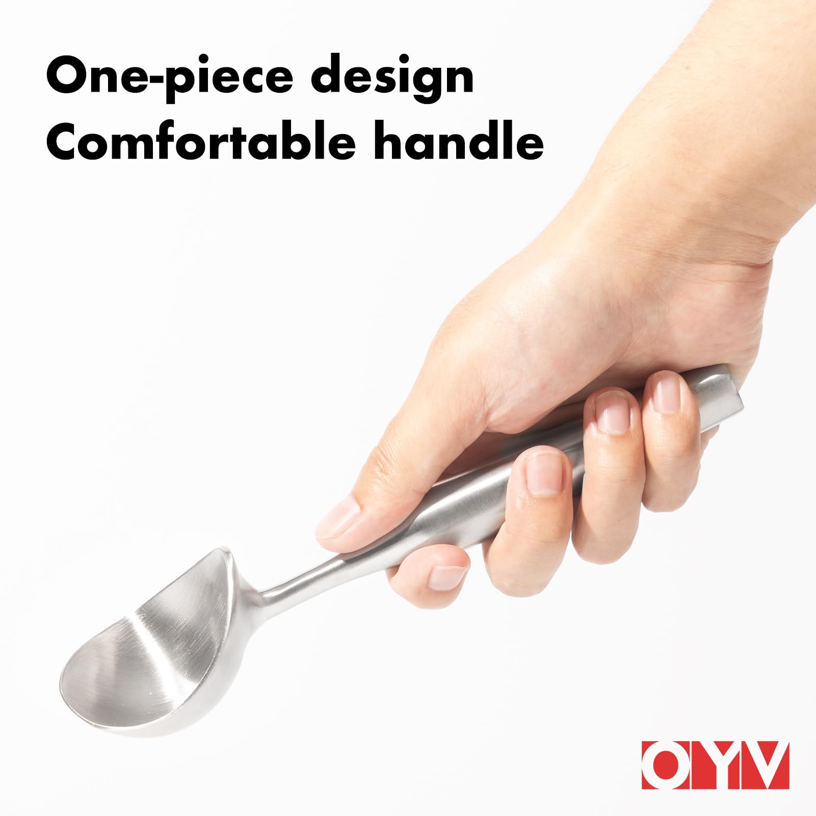 OYV Stainless Steel Ice Cream Scoop, Ergonomically Designed Handle for Comfort, Heavy Duty Ice Cream Scooper, One-Piece Design Ice Cream Scoops, Dishwasher Safe.