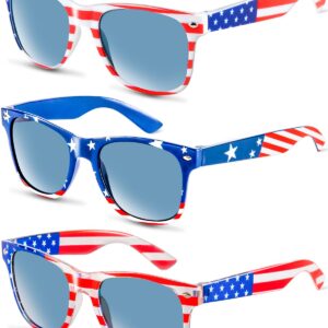 Sofier 4th of July Accessories 3 pairs USA American Flag Sunglasses Patriotic Party Favors Fourth of July Accessories Red White and Blue Sunglasses for Women Men Classic Retro