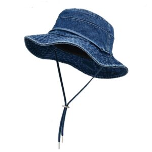 aichuan bucket hat for women men wide brim sun hat packable cotton denim summer beach travel outdoor fishing cap dark blue