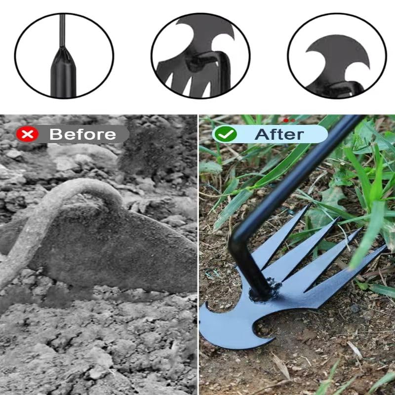 Joicim Weed Puller Tool, Weeding Artifact Uprooting Removal Tool, 4 Teethes Dual Purpose Manual Weeders, Multifunctional Tools for Garden Weeding (2PCS 12IN)