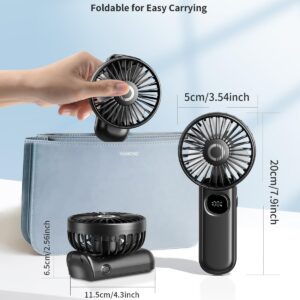 Handheld Fan, Foldable Portable Fan with LED Display, 3000mAh Battery Operated Mini Hand Held Fan, Handheld/Neck/Desk 3 in 1 Personal Small Fan for Eyelash Makeup Travel Beach Outdoor Black