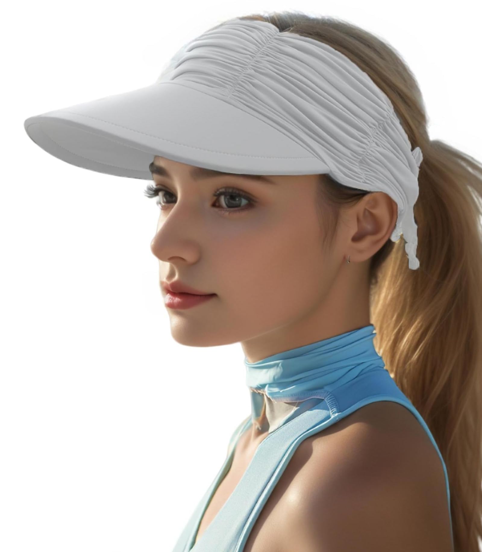 YAGOLD Womens Visor Sun Hat Wide Brim Cool Adjustable Summer UV Protection Visor Hat for Beach Sport Golf Travel Outdoor White