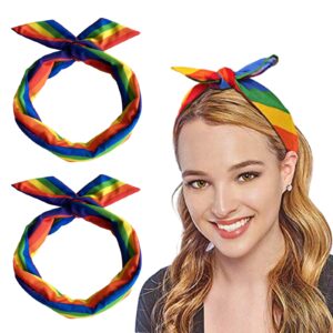 hansamu 2 pcs pride rainbow adjustable headbands scarf, lgbt rainbow hair band for girl women pride festivals parades raves hair decoration accessories