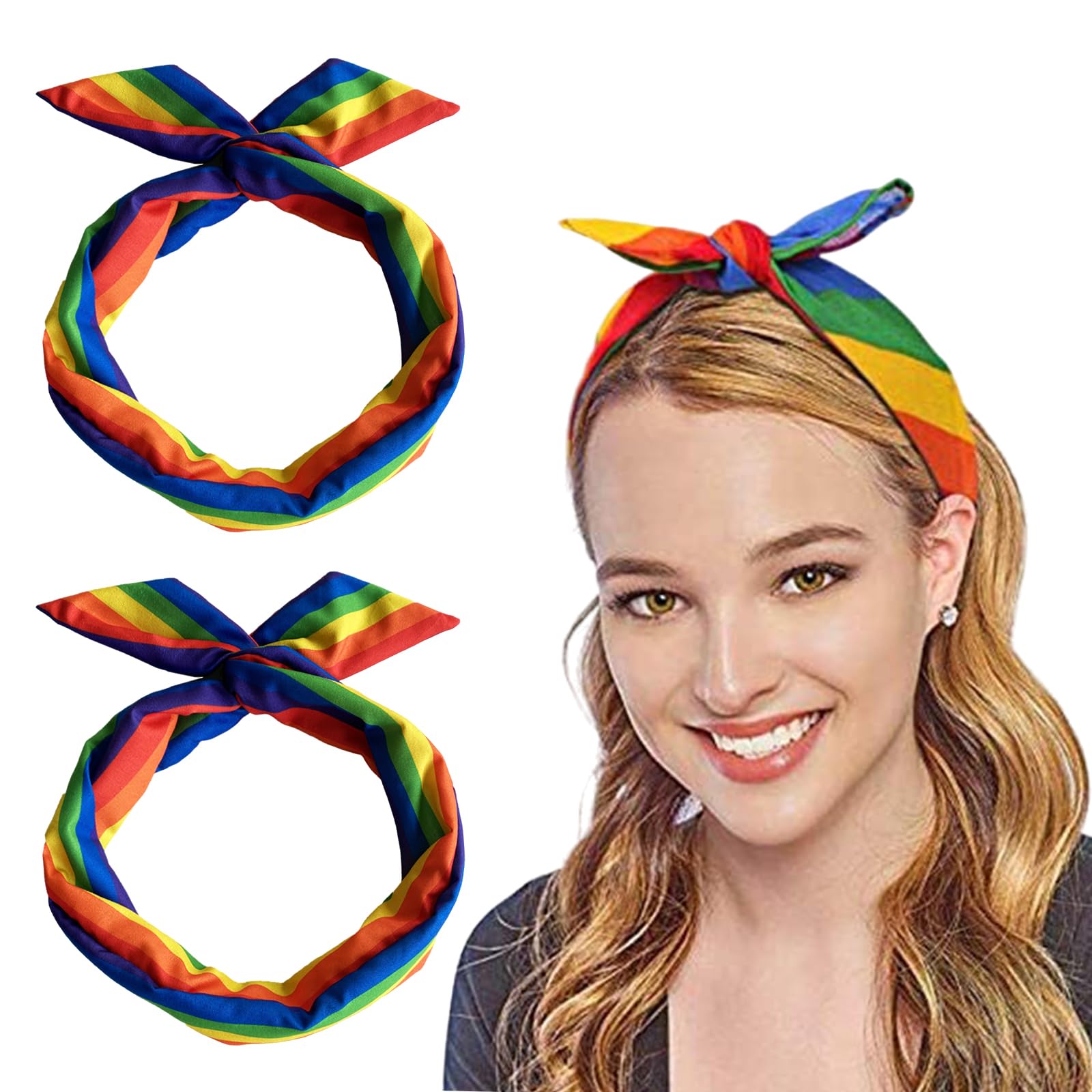 HANSAMU 2 Pcs Pride Rainbow Adjustable Headbands Scarf, LGBT Rainbow Hair Band for Girl Women Pride Festivals Parades Raves Hair Decoration Accessories