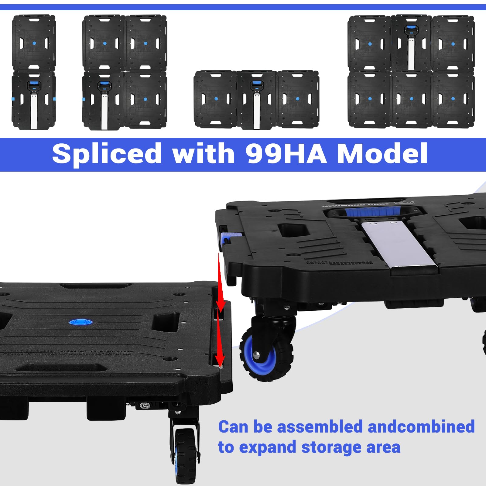 XCBYT 2 in 1 Folding Dolly Cart, Heavy Duty 330 LBS Utility Furniture Moving Dolly Expansion Platform Trucks with 4 Foldable Wheels & for Luggage, Office, Moving, Travel, Shopping