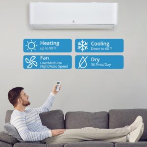 ACONEE 24,000 BTU AC/Heating 23 SEER, 208/230V, System Inverter Cools Rooms 1500 Sq.Ft, Wall Mount Ductless C Split Air Conditioner, White