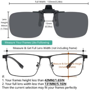 IOHLNG Polarized Clip on Flip Up Sunglasses Over Prescription and Reading Glasses for Women and Men Grey 60 * 44mm