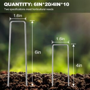 30 Pcs Galvanized Landscape Staples Metal Garden Stakes Heavy Duty for Ground Cover, U-Shaped Pins Yard Stakes Weed Barrier Fabric, Garden Hose, Drip Irrigation, 1.6 inch*(6 inch+4 inch)