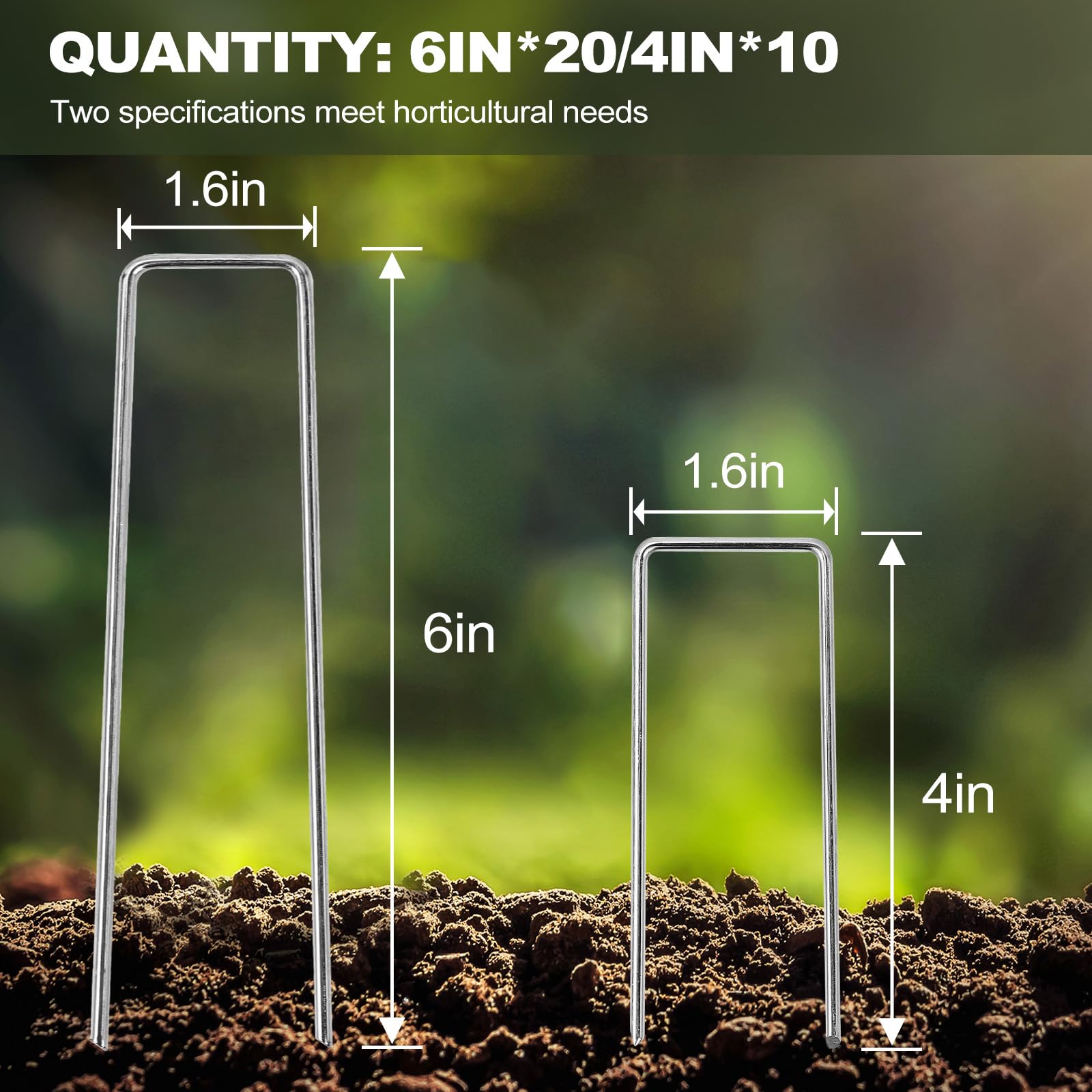 30 Pcs Galvanized Landscape Staples Metal Garden Stakes Heavy Duty for Ground Cover, U-Shaped Pins Yard Stakes Weed Barrier Fabric, Garden Hose, Drip Irrigation, 1.6 inch*(6 inch+4 inch)