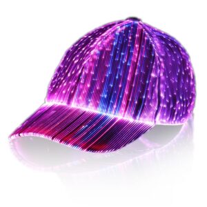 vastarry led cap fiber optic hat with usb charging, 7 illuminating colors, perfect for parties, nightclubs, music festivals, (back,polyester)