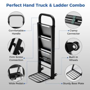 S AFSTAR 2-in-1 Folding Ladder & Hand Truck Combo, 3-Step Step Ladder with Wheels, Convertible Hand Cart with Wide Steps, 550 Max Load, Heavy-Duty Metal Dolly Cart Ladder for Home Office Garage