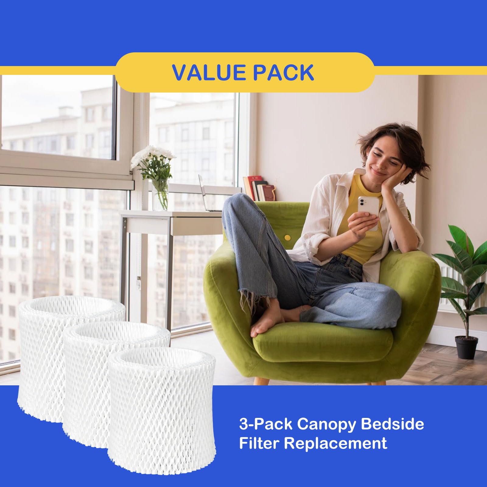 Roninby Humidifier Wicking Replacement Filter Compatible with Canopy Bedside Humidifier ONLY, Wood Pulp & Paper Filter, 3 Pack Filters